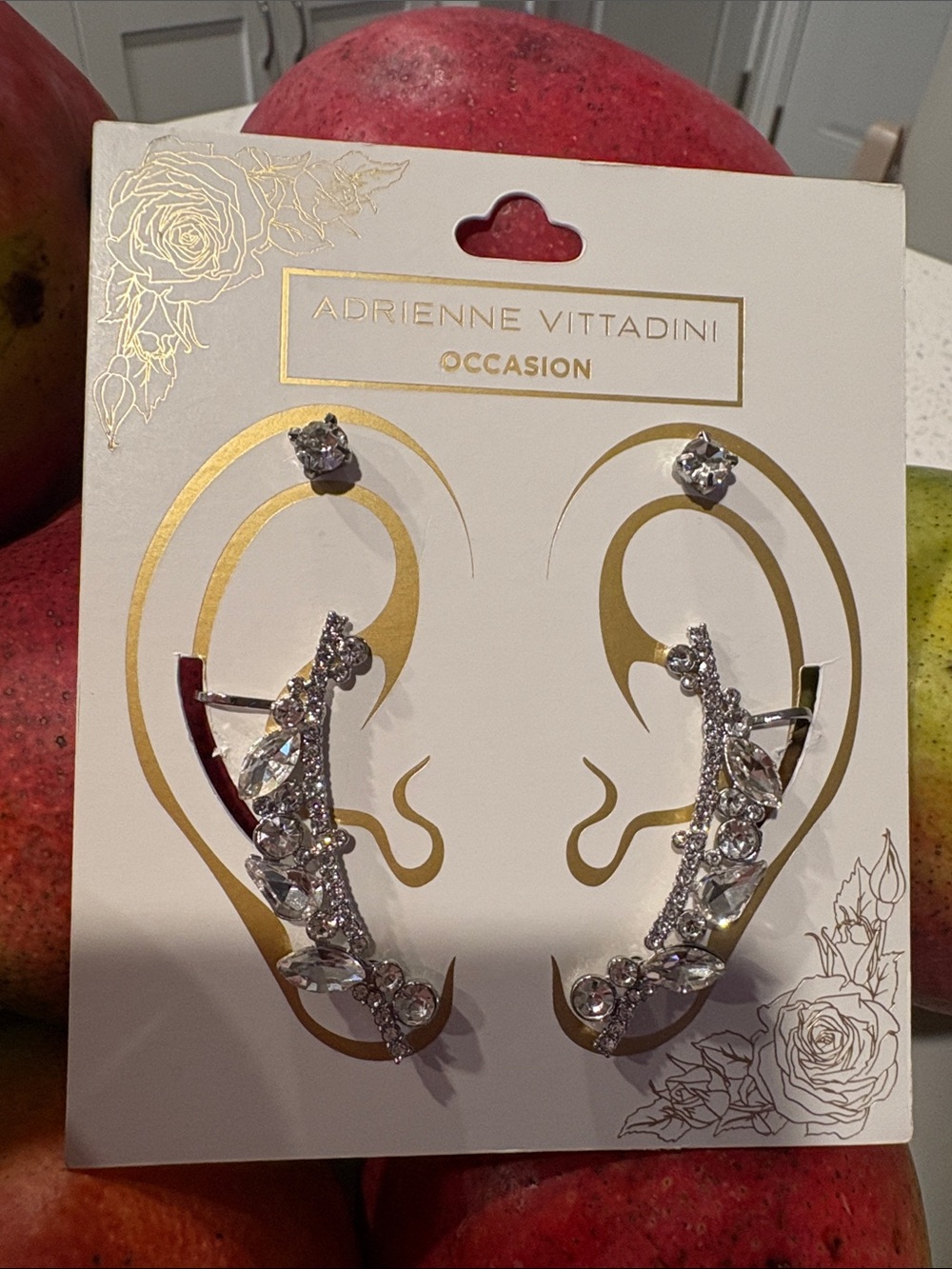 Adrienne Vittadini Silver Crystal Ear Climbers